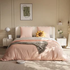 Fortuna lai 140X200 Parure de lit 4 pièces, lit double, grand lit, 1 housse de couette, 1 drap-housse et 2 taies d'oreiller,rose* Lit Coffre