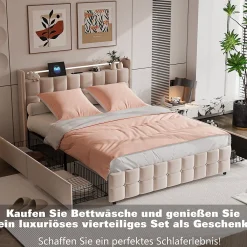 Fortuna lai 140X200 Parure de lit 4 pièces, lit double, grand lit, 1 housse de couette, 1 drap-housse et 2 taies d'oreiller,rose* Lit Coffre