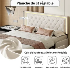 Fortuna lai 140X200MM Lit d'ameublement avec fonction de chargement USB et partie de tête LED et 4 tiroirs,sans matelas* Lit Coffre